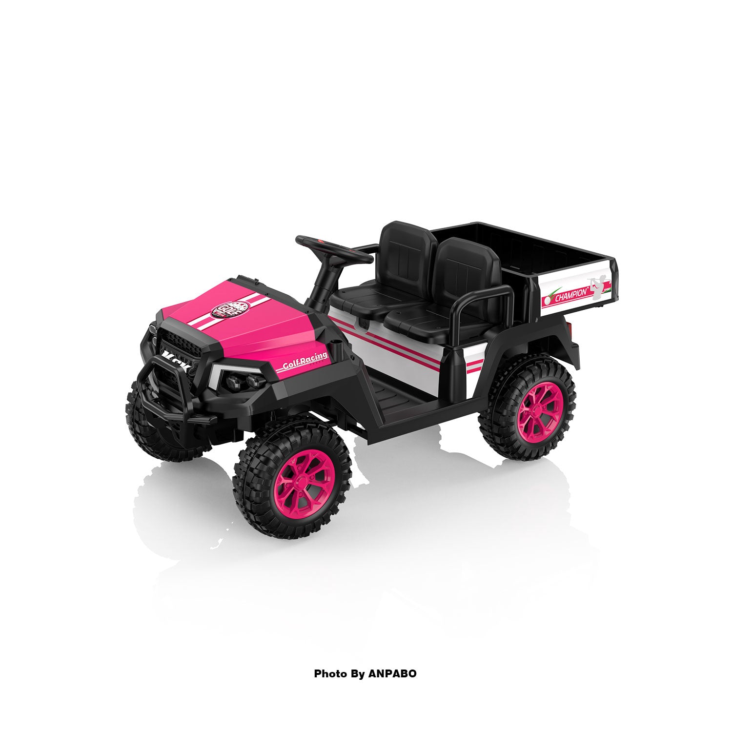 Kids 4WD Ride-On Golf Cart with Awning-rose red