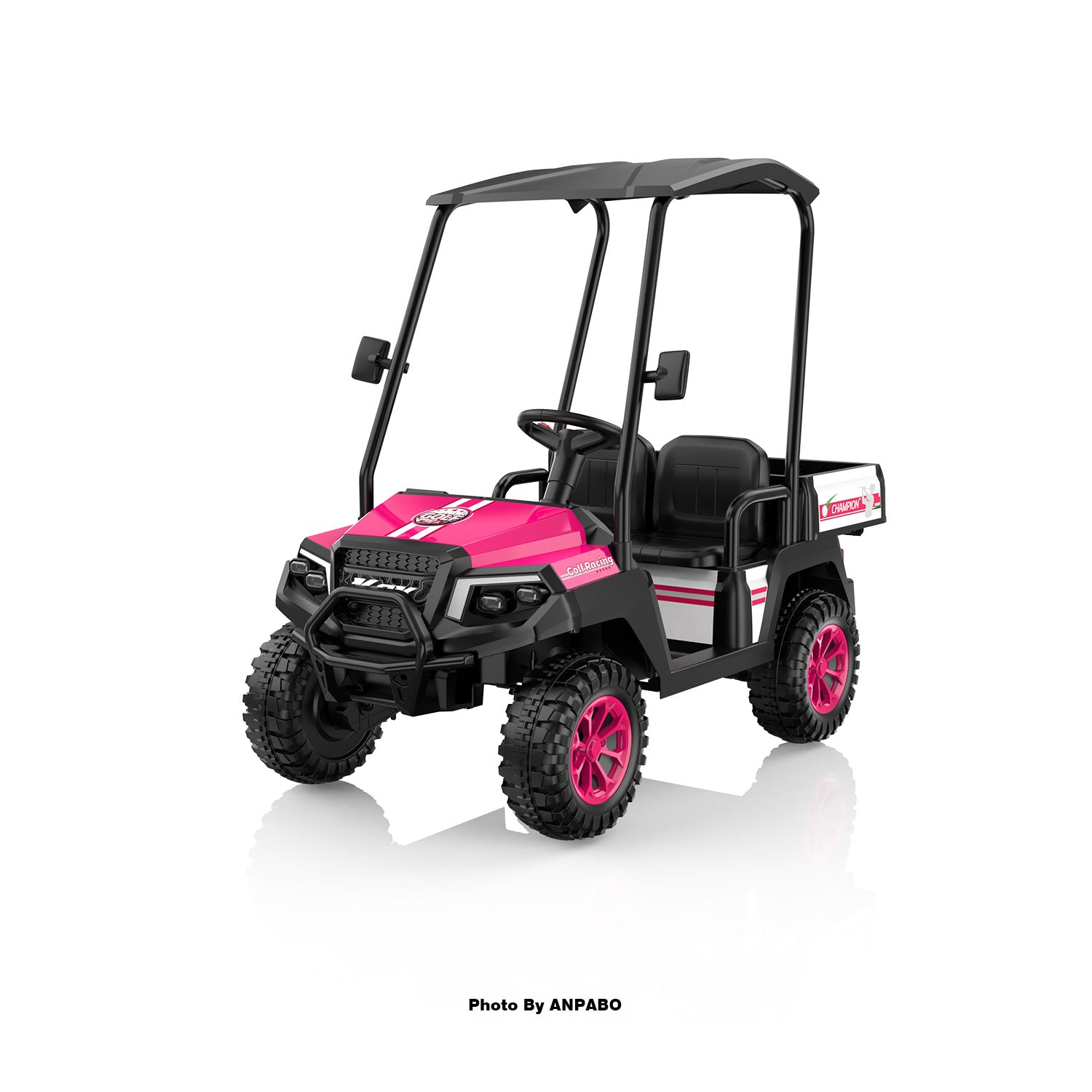 Kids 4WD Ride-On Golf Cart with Awning-rose red