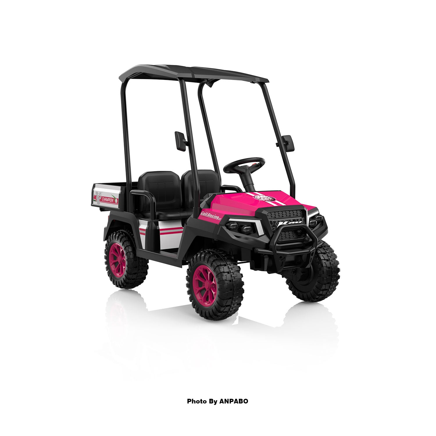 Kids 4WD Ride-On Golf Cart with Awning-rose red