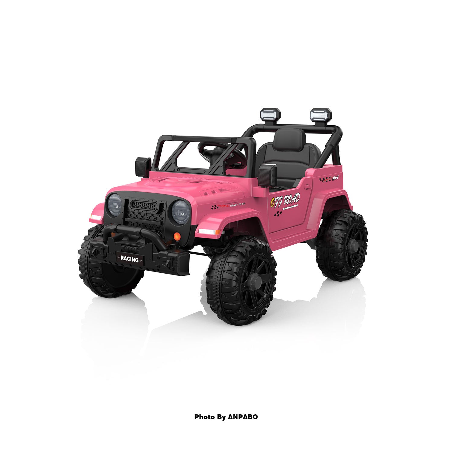 12V Kids Jeep Ride-On Car with RC, Bluetooth & LED Lights-pink