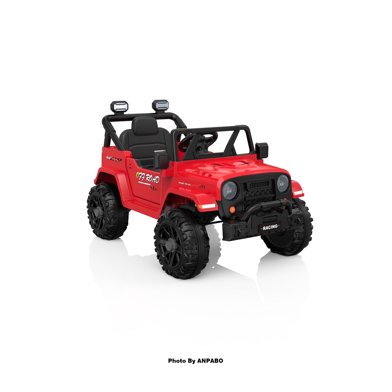 12V Kids Jeep Ride-On Car with RC, Bluetooth & LED Lights-red