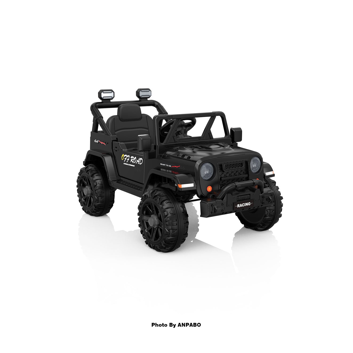 12V Kids Jeep Ride-On Car with RC, Bluetooth & LED Lights-black