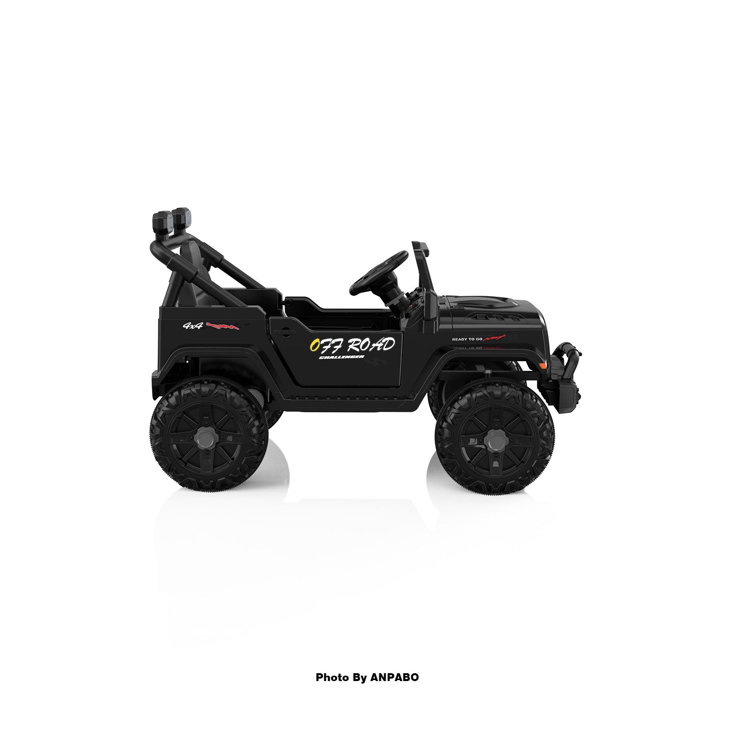 12V Kids Jeep Ride-On Car with RC, Bluetooth & LED Lights-black