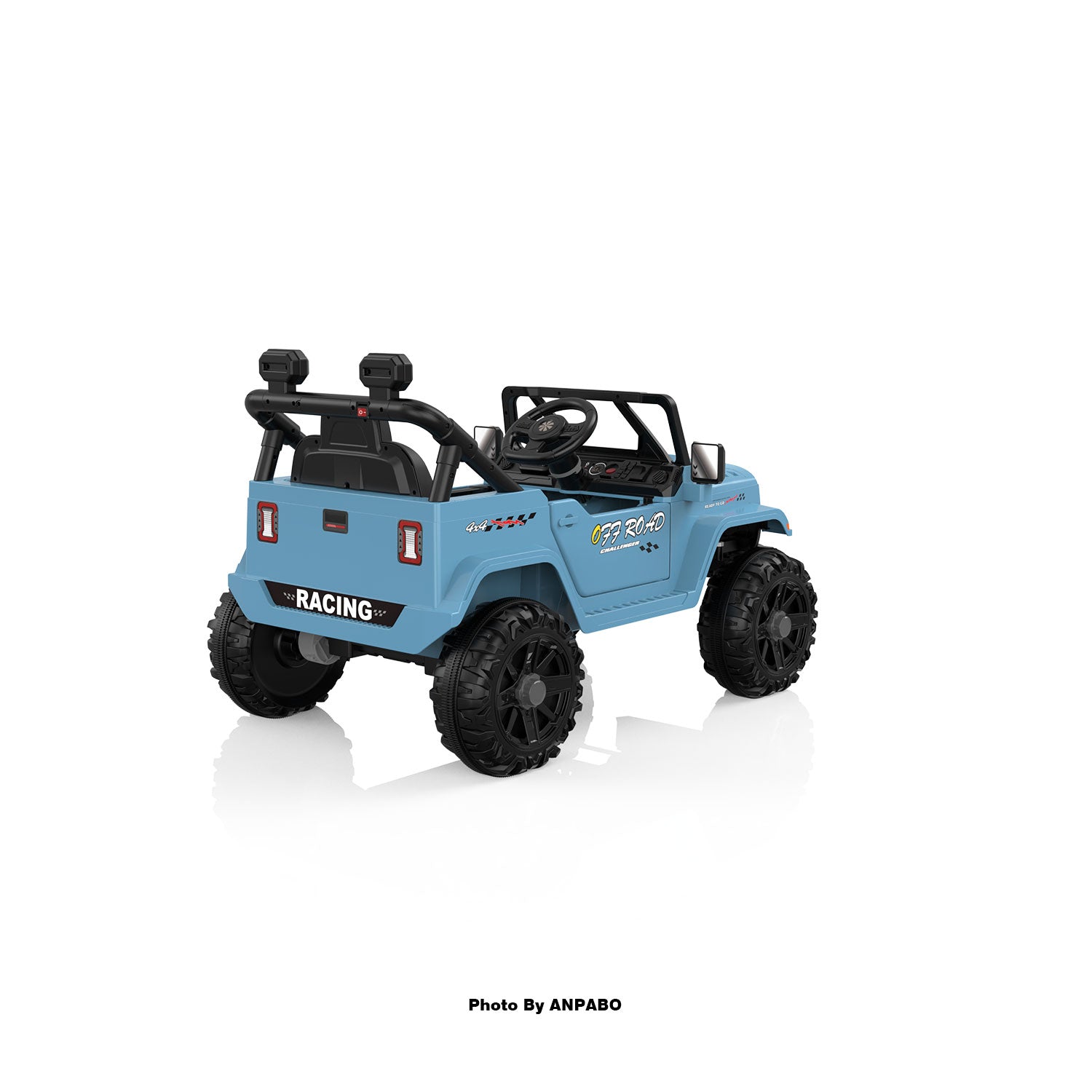 12V Kids Jeep Ride-On Car with RC, Bluetooth & LED Lights-blue