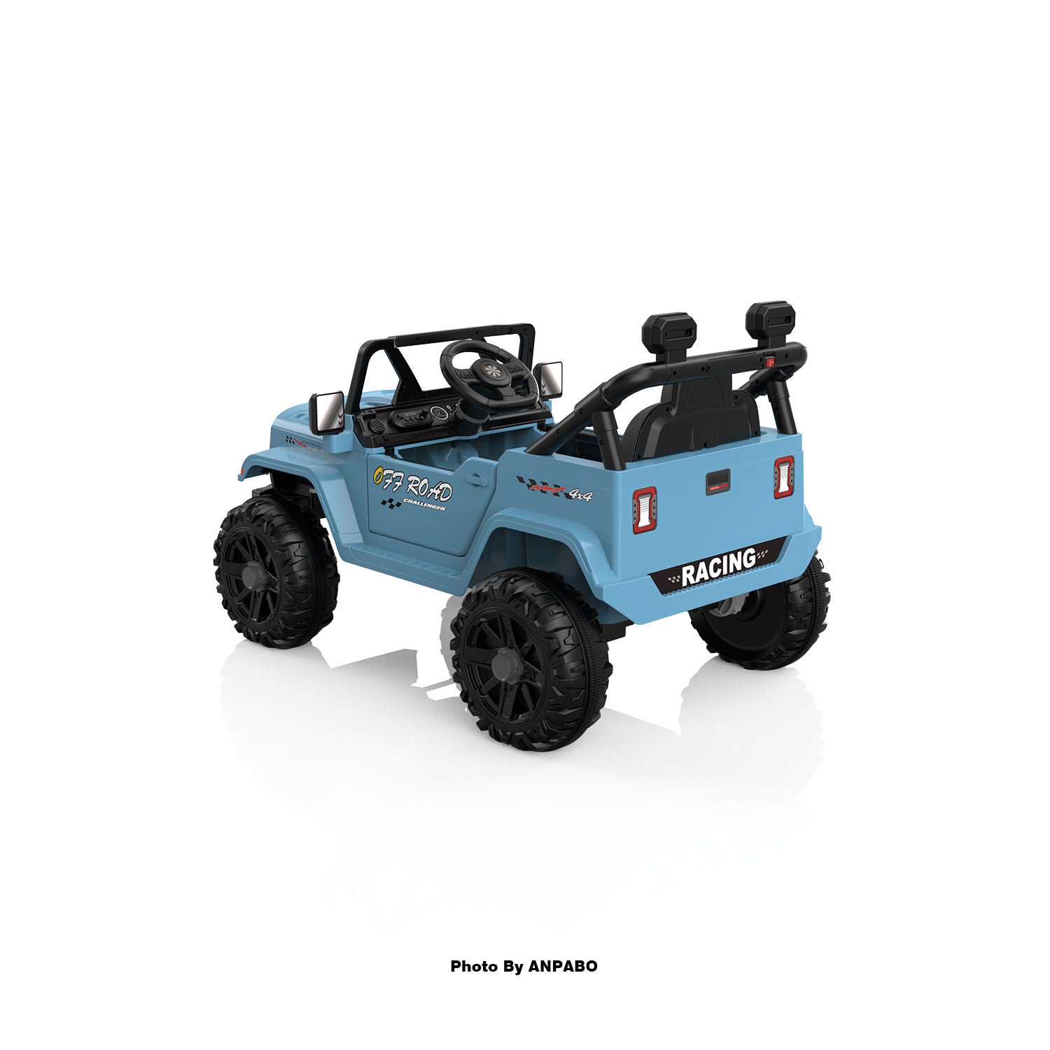 12V Kids Jeep Ride-On Car with RC, Bluetooth & LED Lights-blue