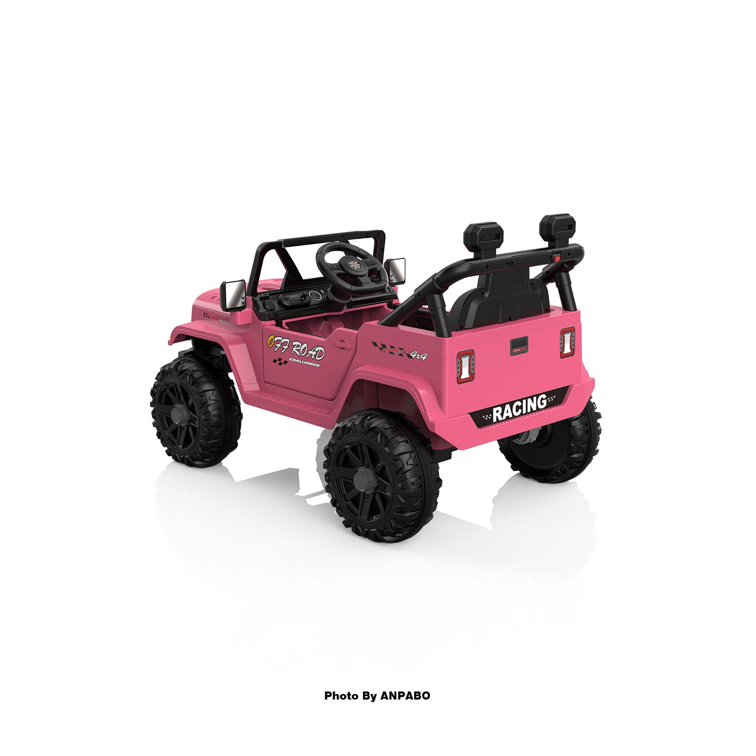 12V Kids Jeep Ride-On Car with RC, Bluetooth & LED Lights-pink