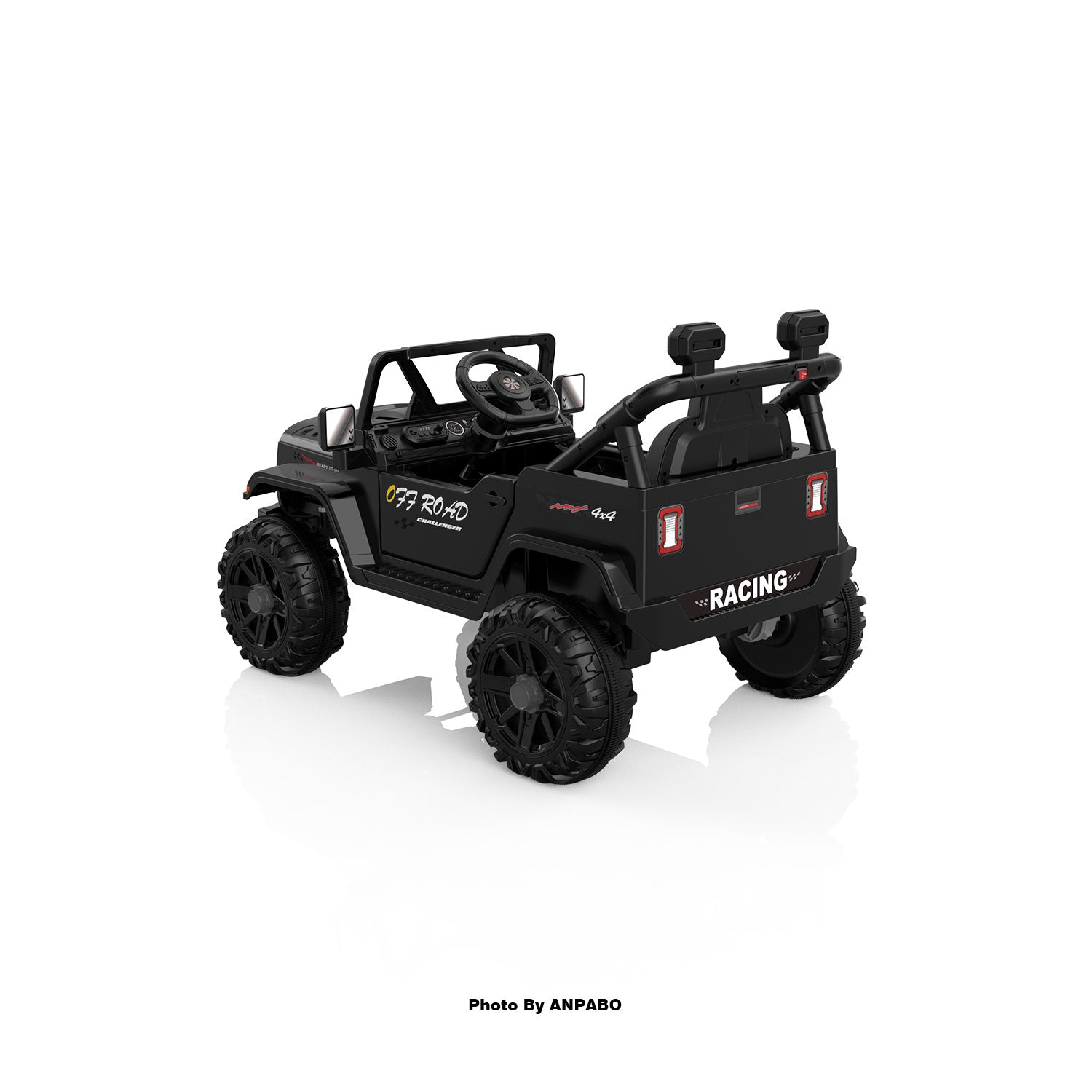 12V Kids Jeep Ride-On Car with RC, Bluetooth & LED Lights-black