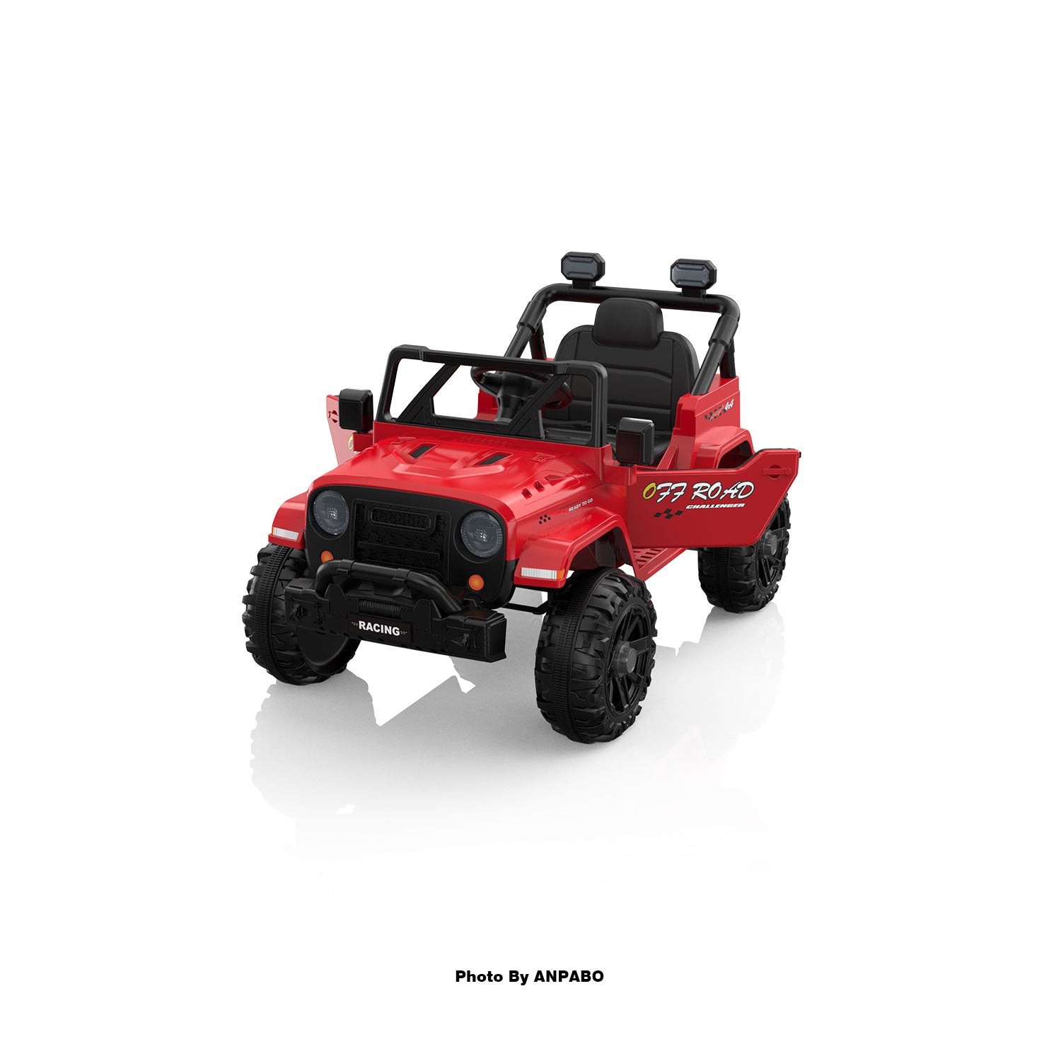12V Kids Jeep Ride-On Car with RC, Bluetooth & LED Lights-red