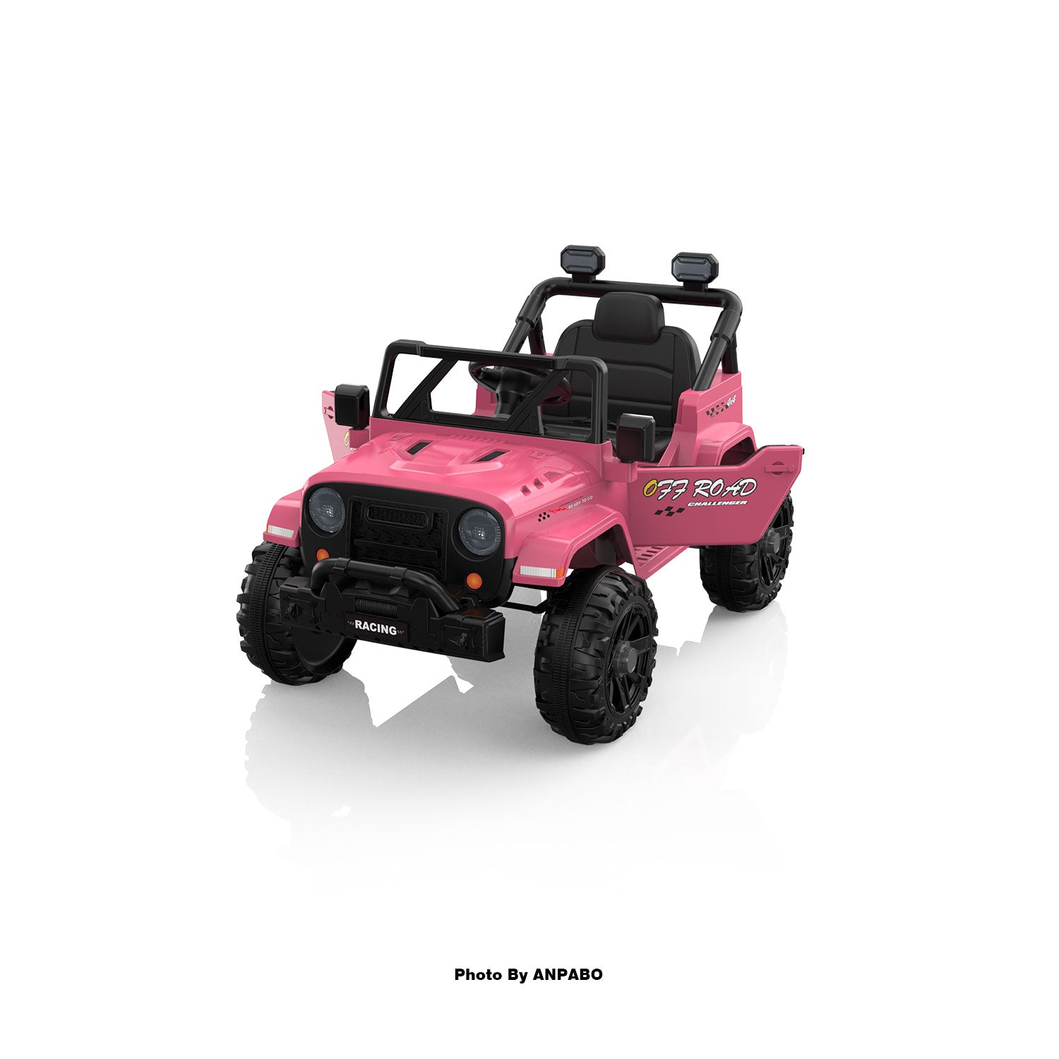 12V Kids Jeep Ride-On Car with RC, Bluetooth & LED Lights-pink