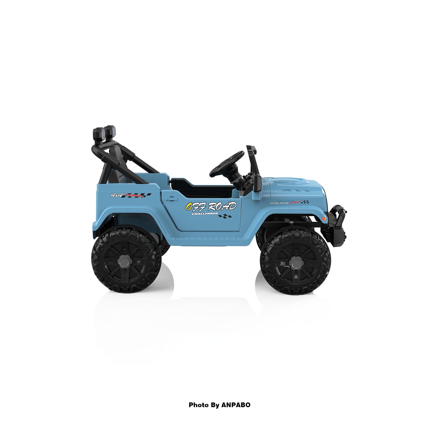 12V Kids Jeep Ride-On Car with RC, Bluetooth & LED Lights-blue